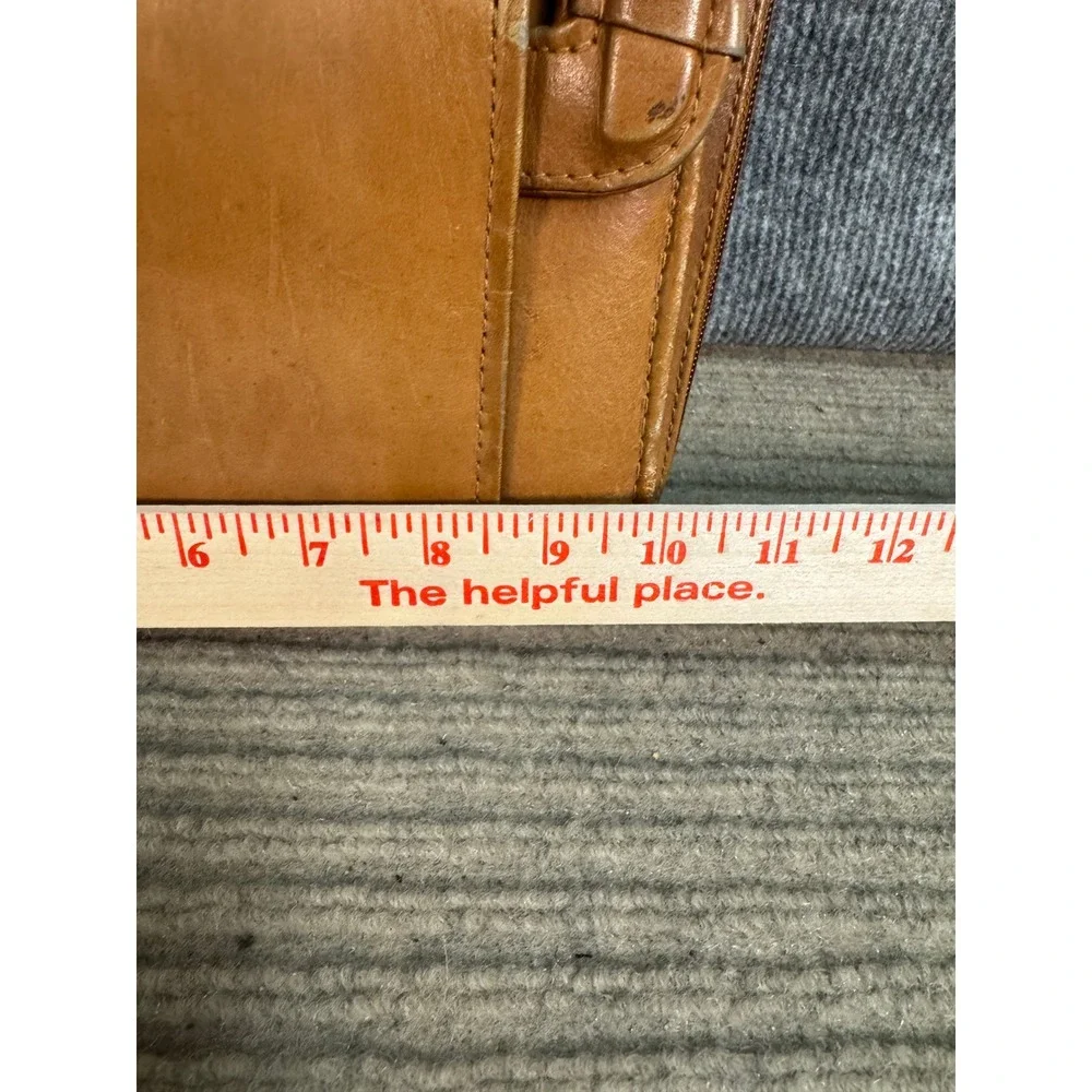 Vintage Tan Leather Zip Around Portfolio Binder Organizer Retractable Handle